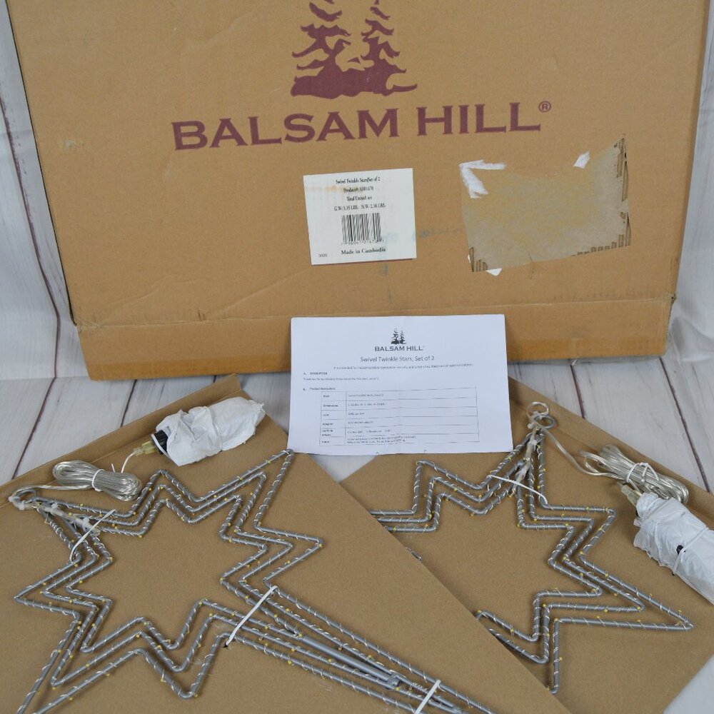 Balsam Hill 23" Swivel Twinkle Stars Set of 2 4101670 NEW